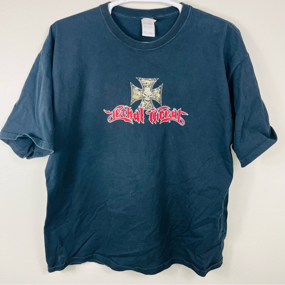 -Graphic T Shirt Men Black 2XL Lethal Threat Skulls & Cross Graphics are Mint